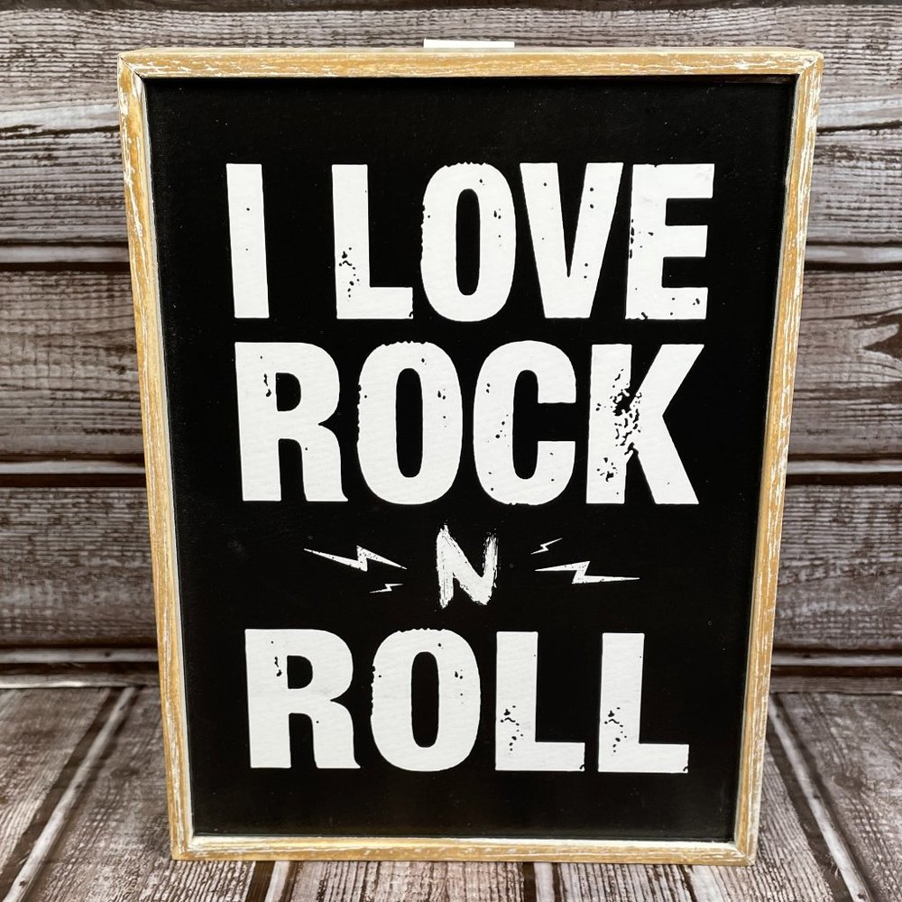 OPEN ROAD BRANDS I LOVE ROCK N ROLL Wooden Sign Plaque Home Decor NWT NEW